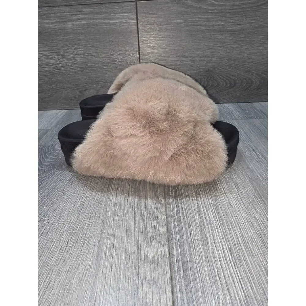 ROAM preppy Y2K Cloud Slippers Faux Fur flat Beige Sz 6 S000084 - Picture 4 of 9
